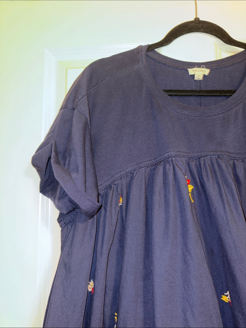 Pilcro Navy Blue Midi Dress with Small Multicolor Floral Embroidery - Picture 5 of 12